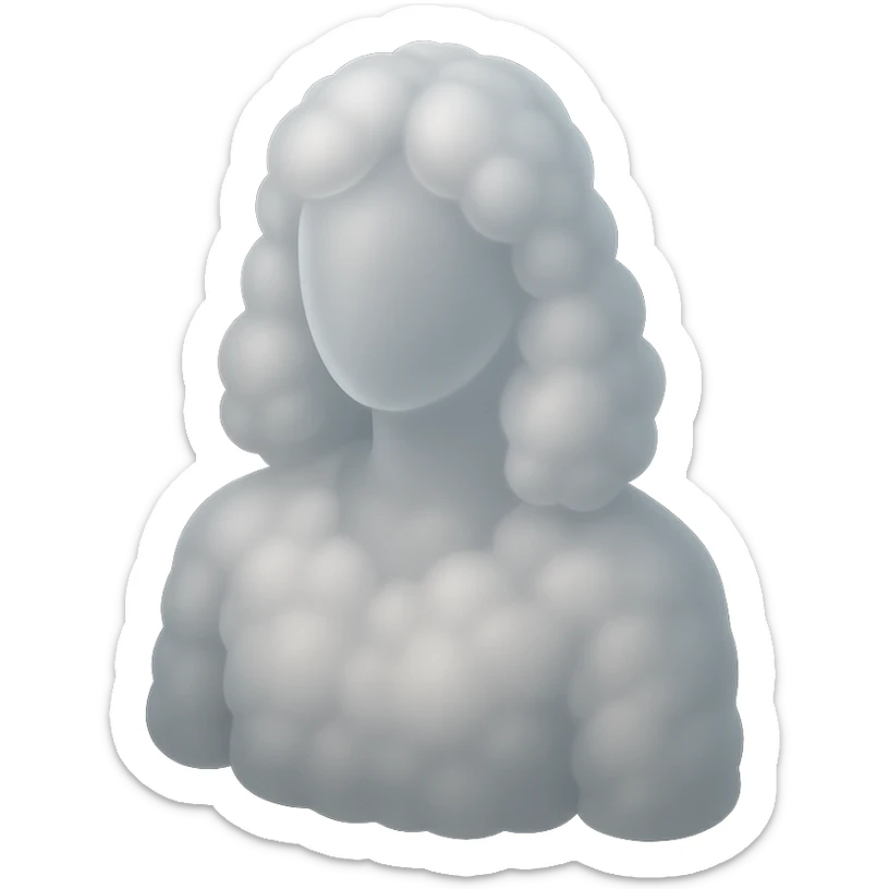 matte glass style, person made of white convex fluffy clouds, shoulder length, front view sticker