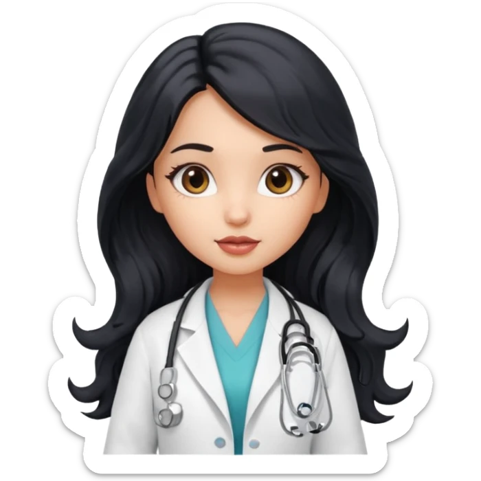 a pretty bratz light dusky girl s a doctor with long wavy black hair  sticker