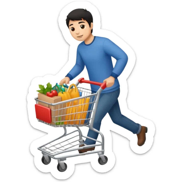 man-with-a-shopping-cart-full-body black hair light brown skin sticker
