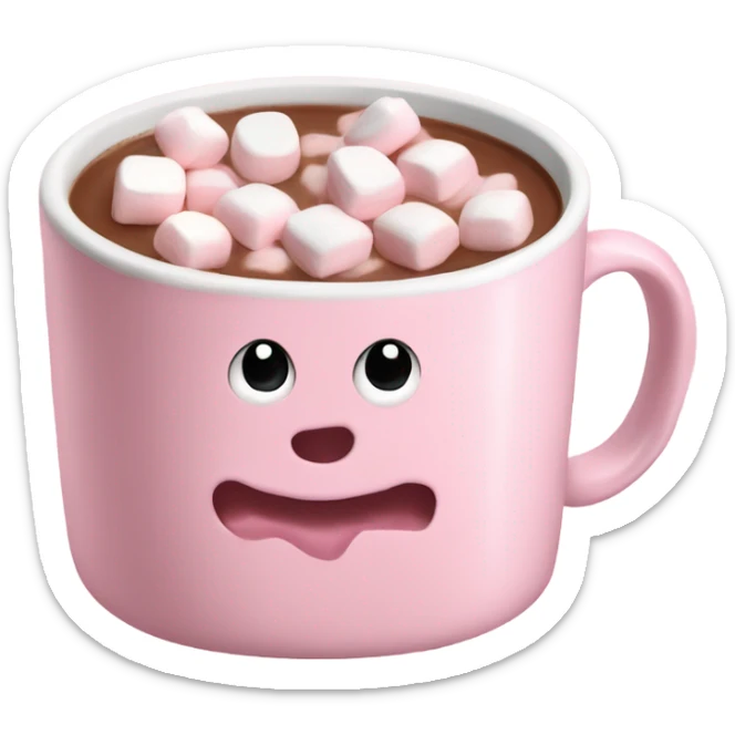 Light Pink mug of hot chocolate with marshmallows  sticker