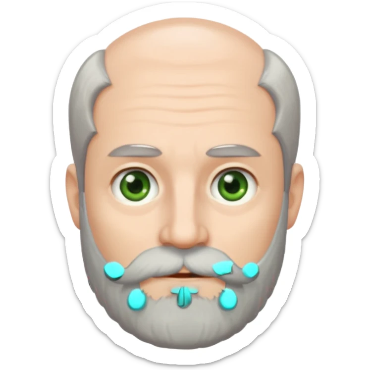 Greenish grey eyed adult man with greyish very short poor hair and a extremely long beard. Pale skin. sticker
