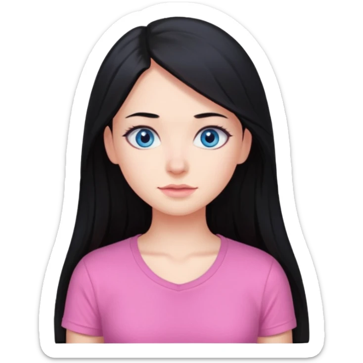 Instagram-girl, long hair, black hair, blue eyes, pink undershirt sticker