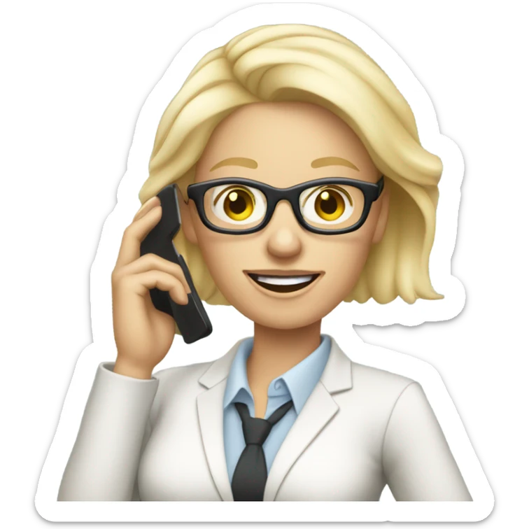 Blonde pale businesswoman wearing glasses talking on her cell phone sticker