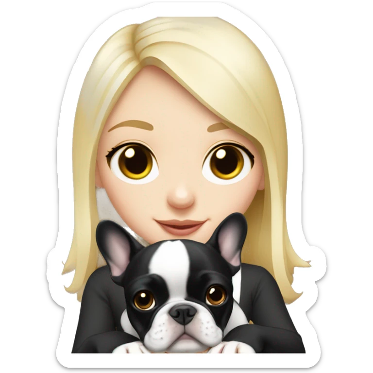 black/white french bulldog with blonde girl sticker