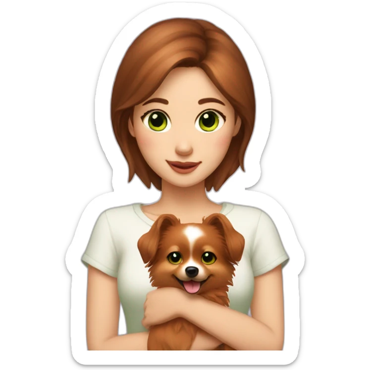 light-skinned-girl-with-brown-hair-and-green-eyes-petting-red-pomeranian sticker
