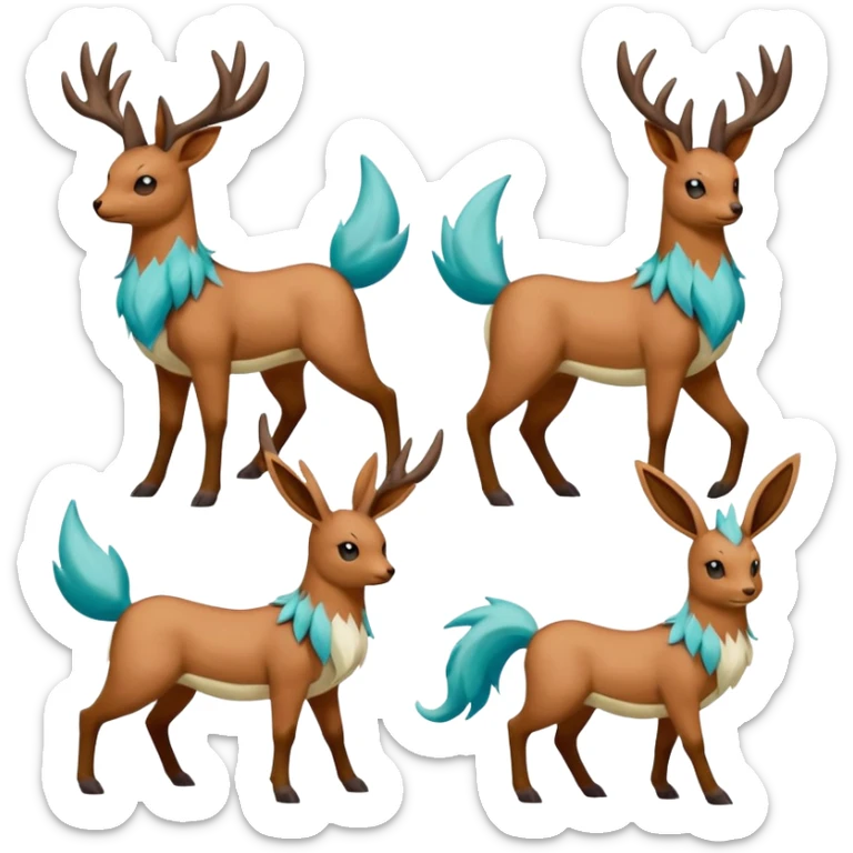 Stantler-Glaceon-Skiddo-Mudbray-Amaura-Flareon-Virizion-fusion-Pokémon-monster (full body) sticker