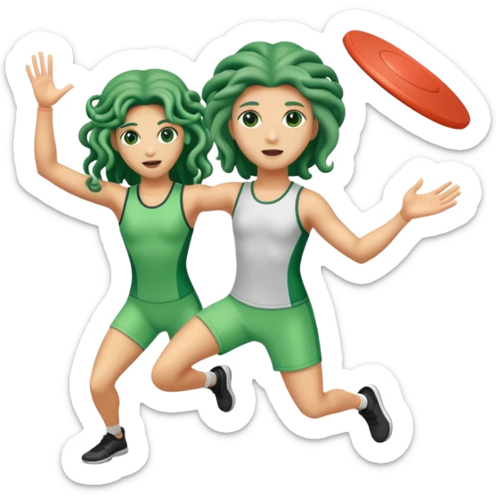 medusa, wearing an athletic outfit, throwing a frisbee to someone sticker