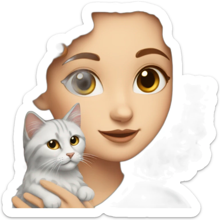 A white woman with curly brown hair stroking a Siberian cat neva masquerade sticker