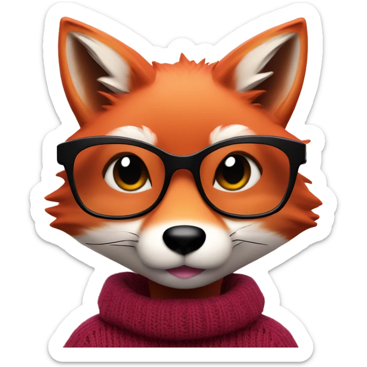 Fox Face pink rectangle glasses wearing burgundy jumper Tongue out winking  sticker