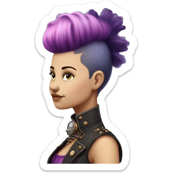steampunk profile short hair faux-hawk mohawk purple blue pink victorian on Caucasian girl with small nose round fat face sticker