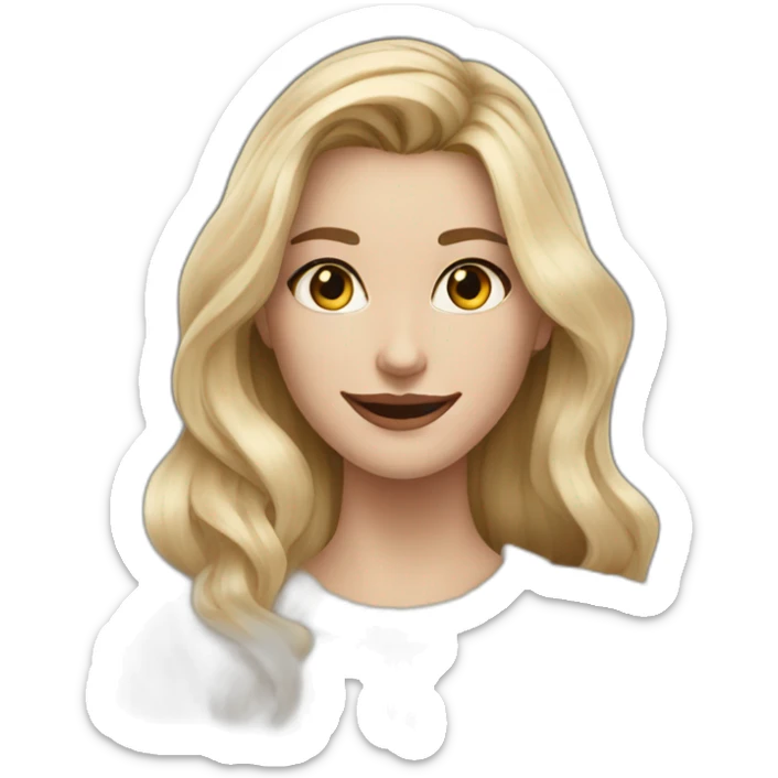White women, long blonde balayage hair, evil smile, beige sweater sticker