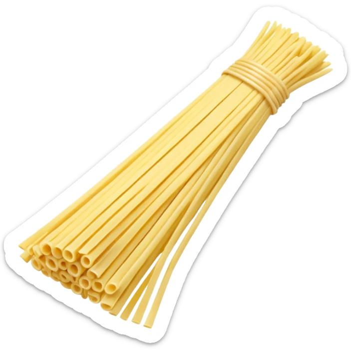 dry spaghetti, bundle, fanned out, pale yellow, straight, smooth, clean lines, 3D clean style, transparent background, optimized for emoji size sticker