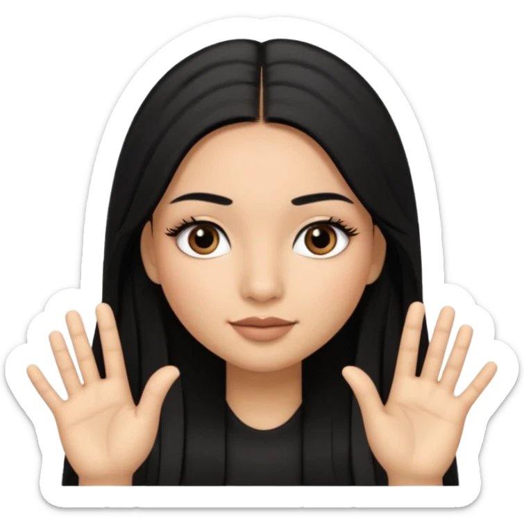 latina girl with straight long hair thats black memoji with nail no lipstick thats a baddie with lashes with 5 fingers sticker