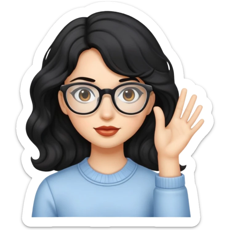 girl with wavy black hair and clear glasses ￼ sticker