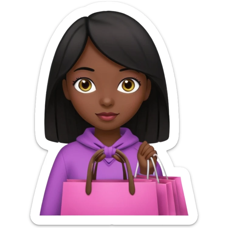 Uma menina morena cabelo liso preto olhos puxados fazendo compra com sacolas rosas  sticker