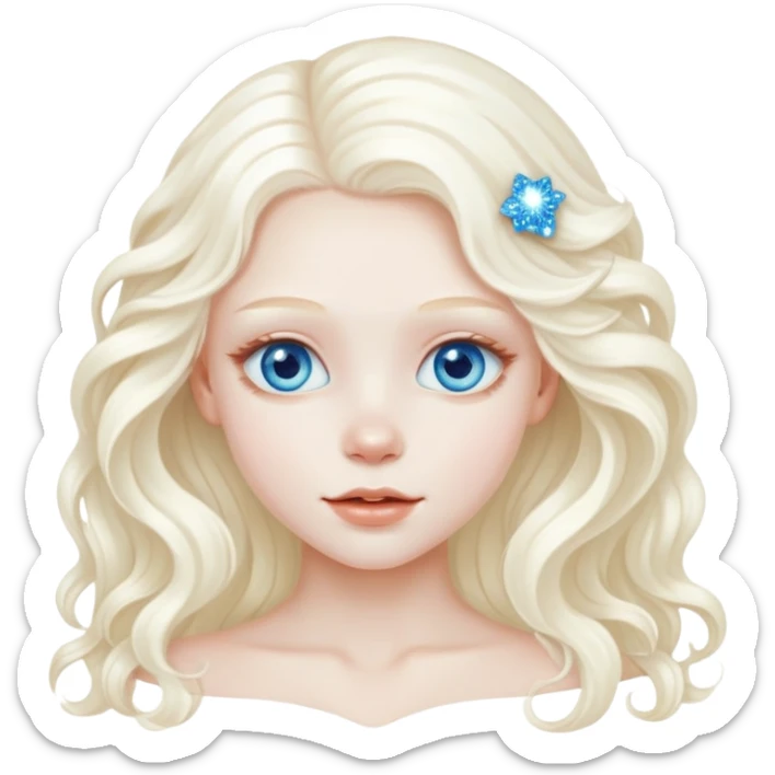 A beautiful albino girl with white long healthy and silky and wavy hair and blue sparkly eyes sticker