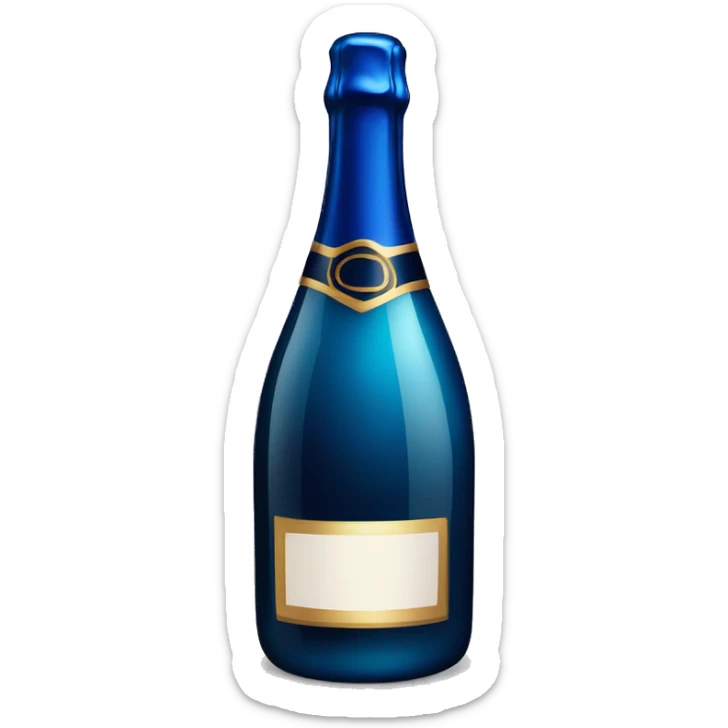 Realistic dark  blue champagne bottle with glass of blue champagne.  sticker