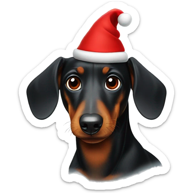 black dachshund with a red christmas hat on top of it’s head  sticker