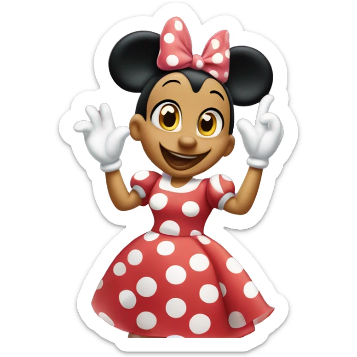 Minnie Mouse White in a polka-dot dress and bow, waving cheerfully sticker