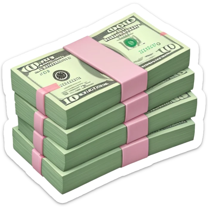 money stacked, muted green 100 dollar bills,pink accent soft luxury rich  sticker