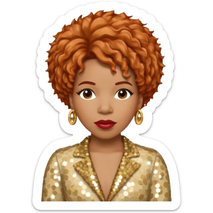 Macy Gray from Mary Mary with reddish blonde hair, cream sequin outfit sticker