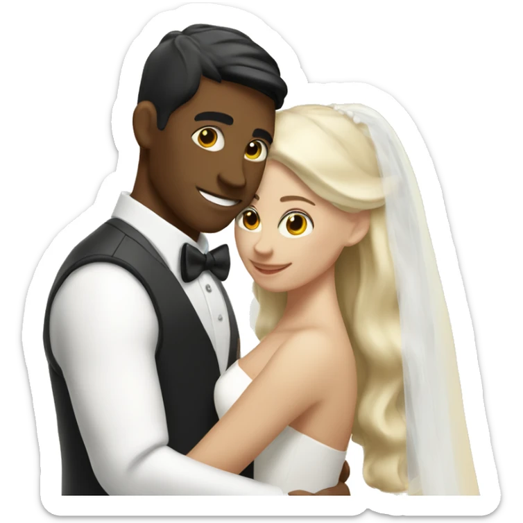 A white blonde man has just married, with a woman with black hair and a brown complexion. They have a lot of money. they are hugged sticker