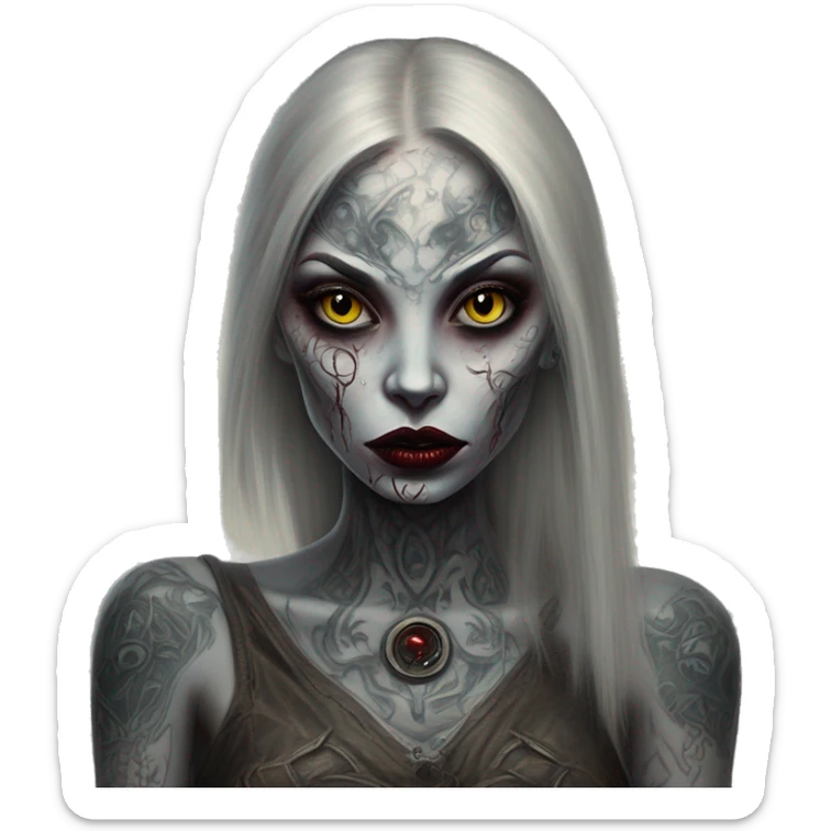 Tattooed alien in Vampire Survivors style, oil paint, mysterious eyes, intricate lips, masterpiece portrait, beautiful, desirable, logical sticker