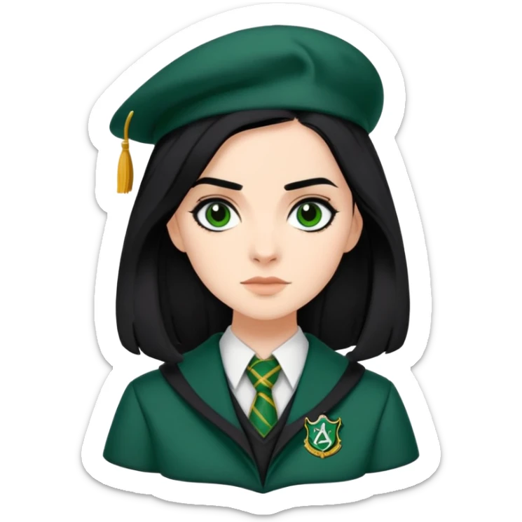 genevieve gaunt is Pansy Parkinson in harry potter, wear hogwarts slytherin uniform, black hair sticker