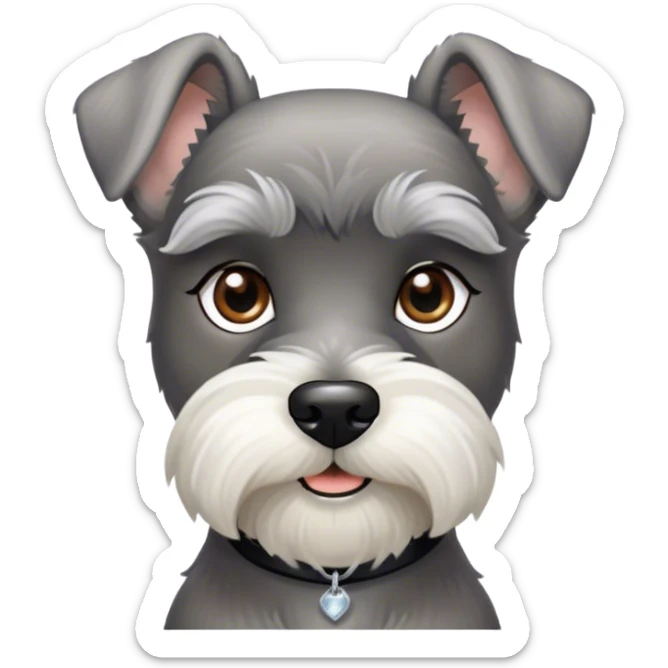Cinematic Noble Miniature Schnauzer Portrait Emoji, Standing with a proud and stately demeanor, showcasing a sharply defined, salt-and-pepper fur with distinguished eyebrows and a confident, alert expression, simplified yet exquisitely detailed, glowing with a refined, dignified radiance, high shine, exuding intelligence and classic noble charm, soft glowing outline, capturing the essence of a noble Miniature Schnauzer that commands attention with effortless style! sticker