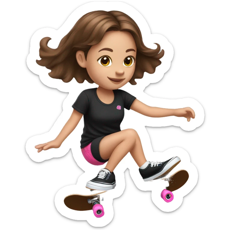 little girl with brown hair, pink shirt from VANS and black shorts skateboarding on skatepark sticker