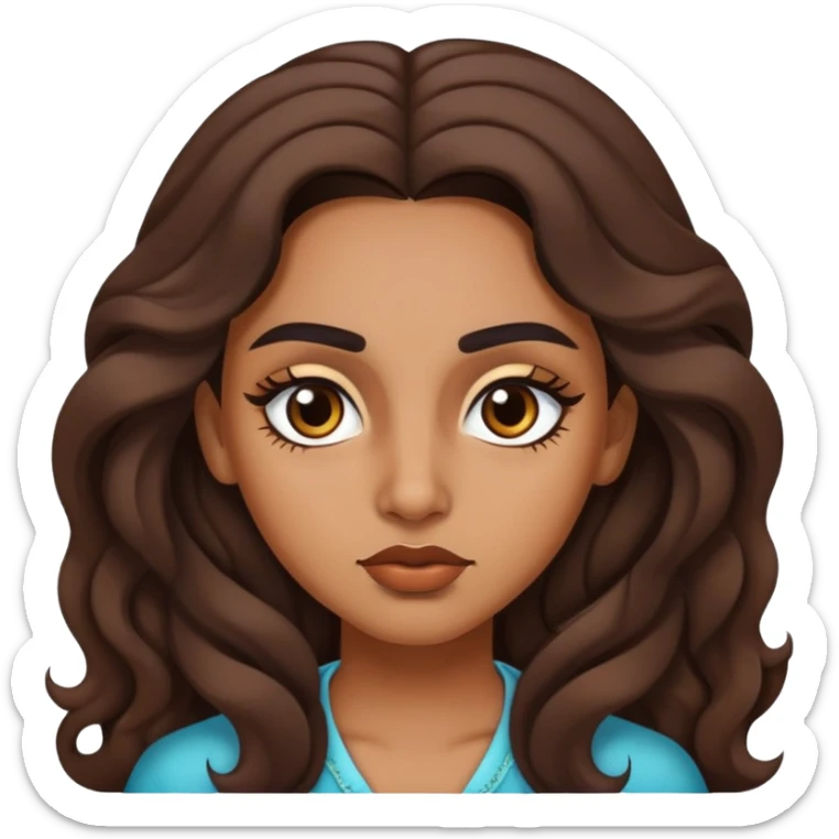 chica morena con pelo largo, ondulado, cejas de choni y ojos rasgados sticker