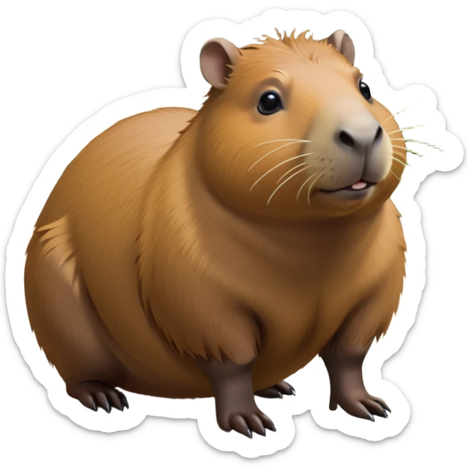 cinematic-capybara-realistic-full-body-on-all-fours-emoji,-plump-and-relaxed-body-soaking-in-the-warm-sun,-short-brown-fur-slightly-ruffled,-head-tilted-dramatically,-calm-expressive-eyes-exuding-serene-wisdom,-simplified-yet-realistic head tilted confidently staring at the camera in a comical way sticker