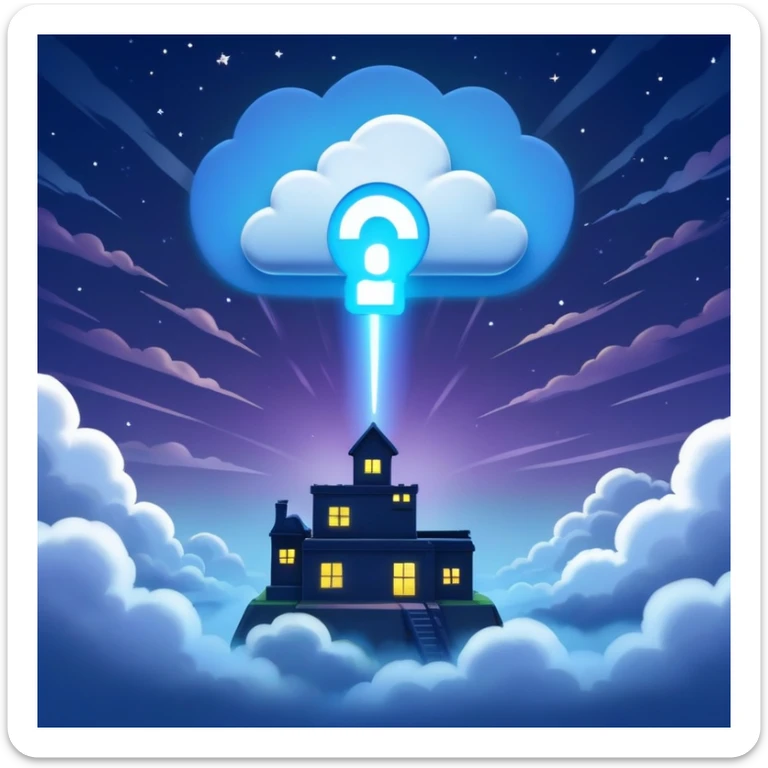 Fortnite signal in the night sky, a spotlight projecting the Fortnite logo into cloudy night sky sticker