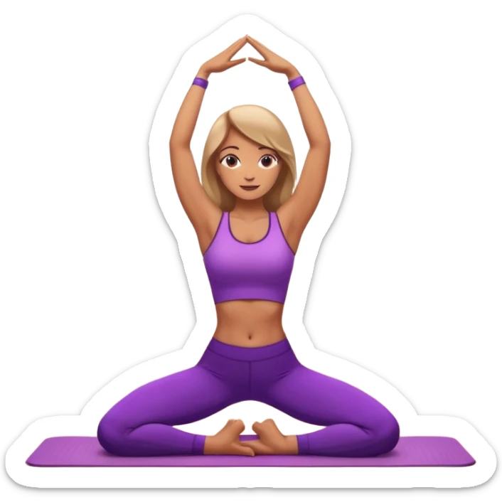 	A woman in purple leggings and top lifting her chest in cobra pose, glowing sunset background, relaxed atmosphere. sticker