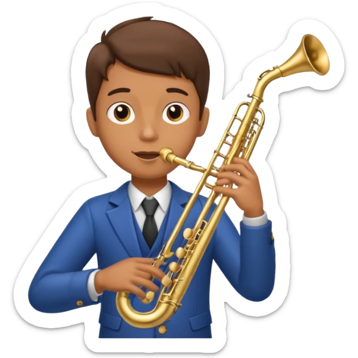 Boy with 4 arms holding a trumpet in one hand and a saxophone in the other with limbs with limbs sticker