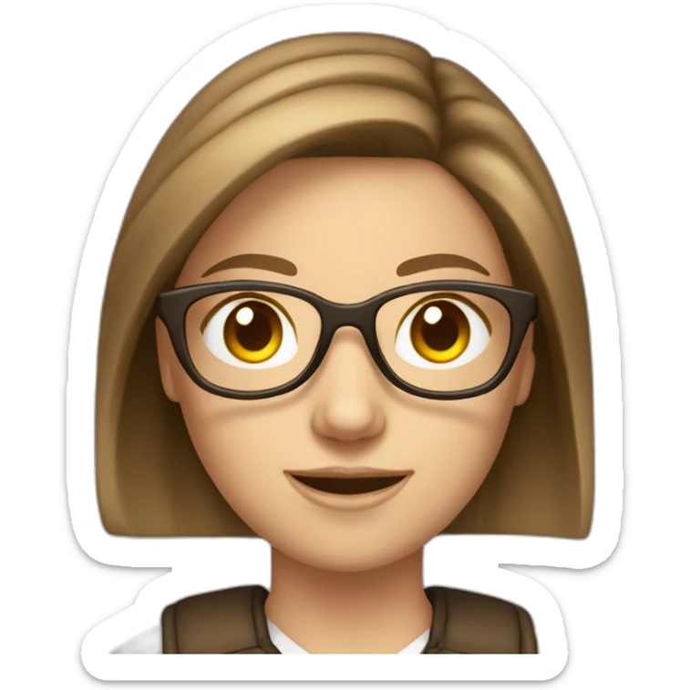 white caucasian girl brown hair glasses and money sticker