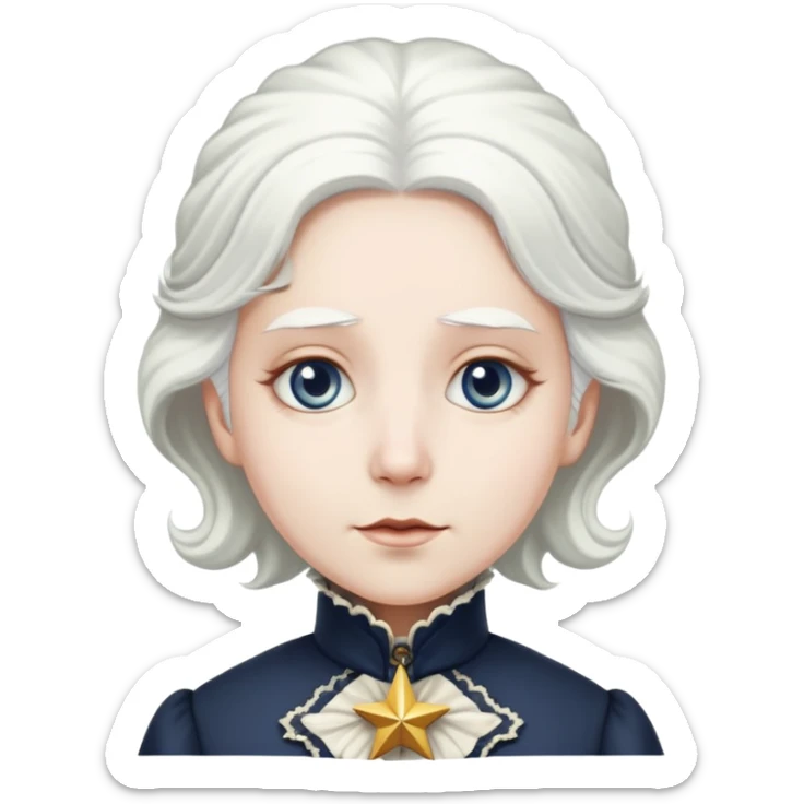 Victorian era character with pale white skin, white hair, and star-shaped eyes wearing historical Victorian clothing sticker