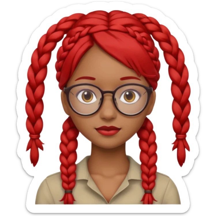Dark Tan girl with two long red plaits and red rimmed  glasses head neck and shoulder shot only sticker