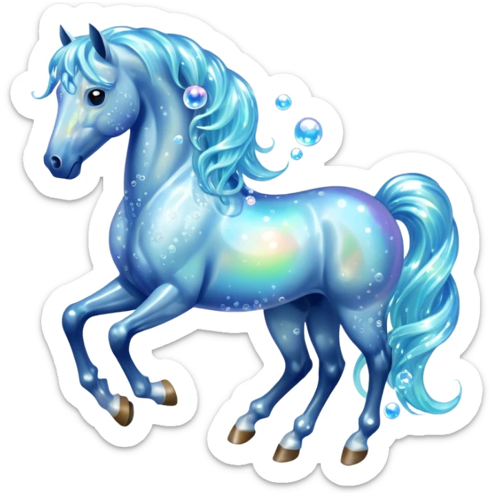 A magical horse made entirely of transparent bubbles and water, with a flowing mane of small bubbles sticker