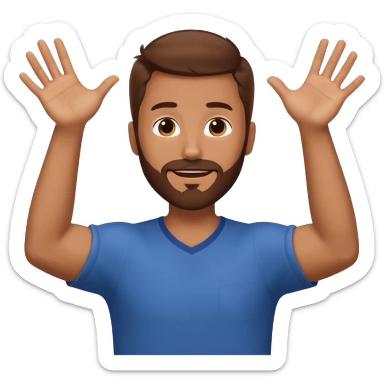 A man with brown hair and beard with his arms out horizontally at his sides waiting for a hug sticker