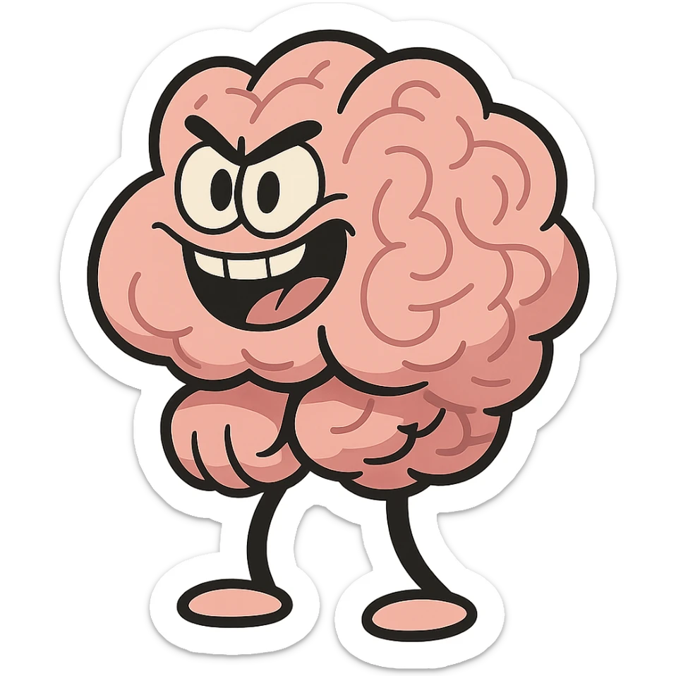 a cartoon brain in the shape of a fist, playful and expressive sticker