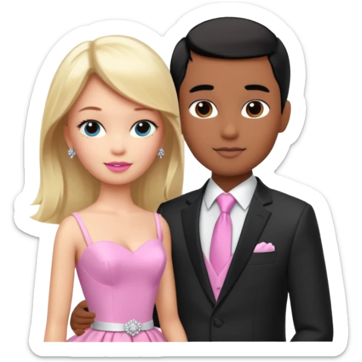 pretty light blonde girl barbie wedding to boy nerd with short black hair and dark tan skin on the cheek sticker