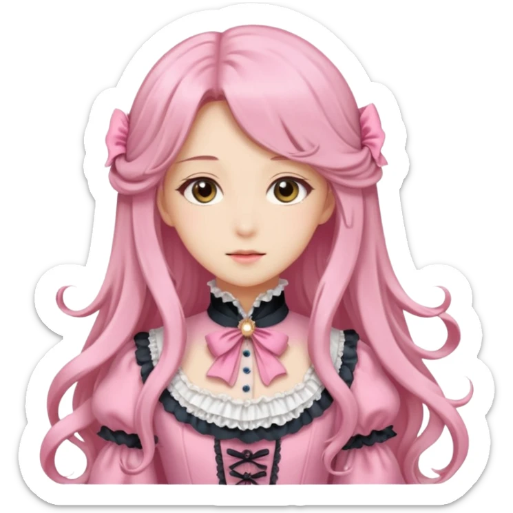 Gorgeous dreamy anime lady with long hair and pink victorian style clothes sticker