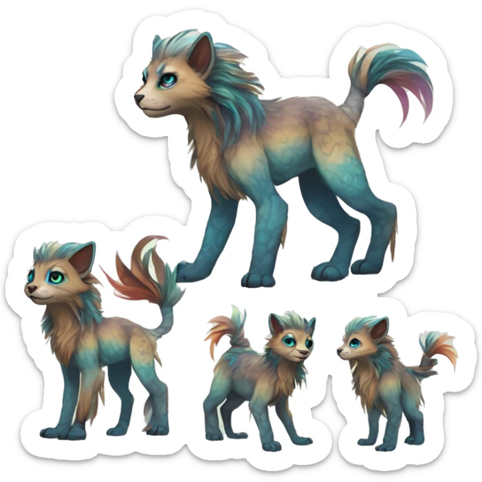 Colorful vernid fantasy creature LiLaiRa GriffSnuff Kamirah Falvie whiskers paws full body sticker