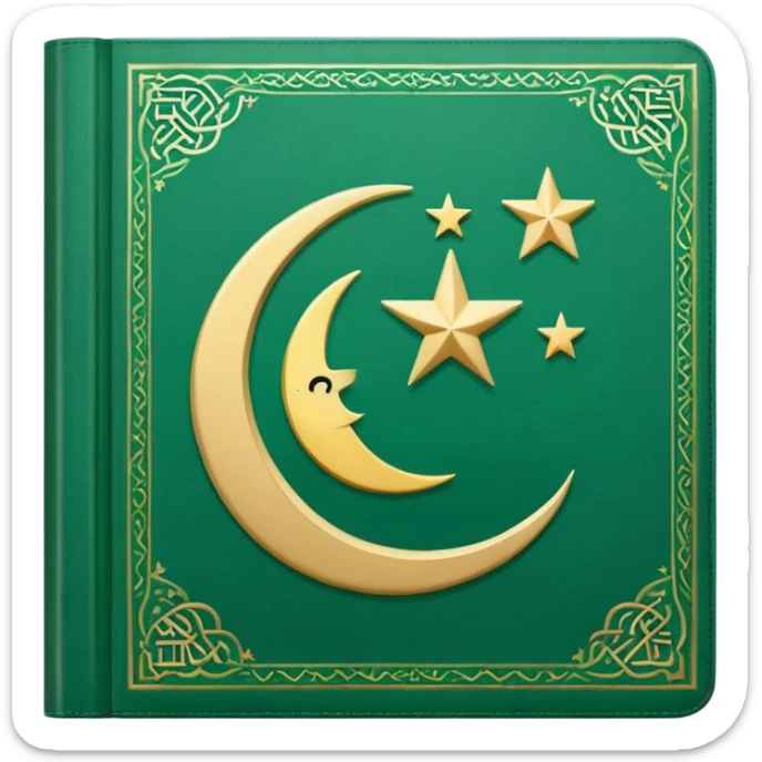 Closed Quran with the Islamic Symbol on it (moon and star) green from left to right sticker