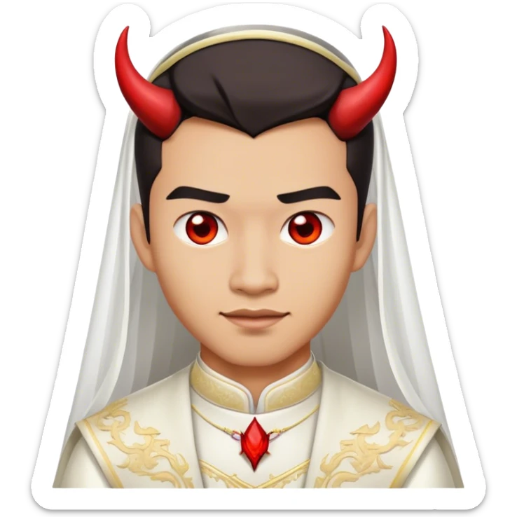 an asian male bride with the face of devil in wedding dress sticker