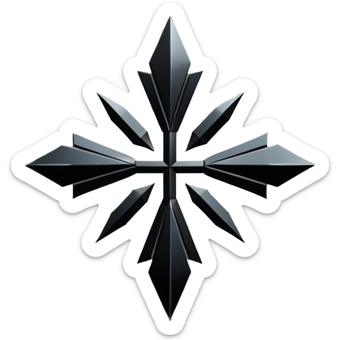 Emoji, dark futuristic cross, symmetrical geometric shape, black metal, gothic cyber aesthetic, minimal flat design, sharp edges, centered, transparent background do not use any other colors but metal and black sticker