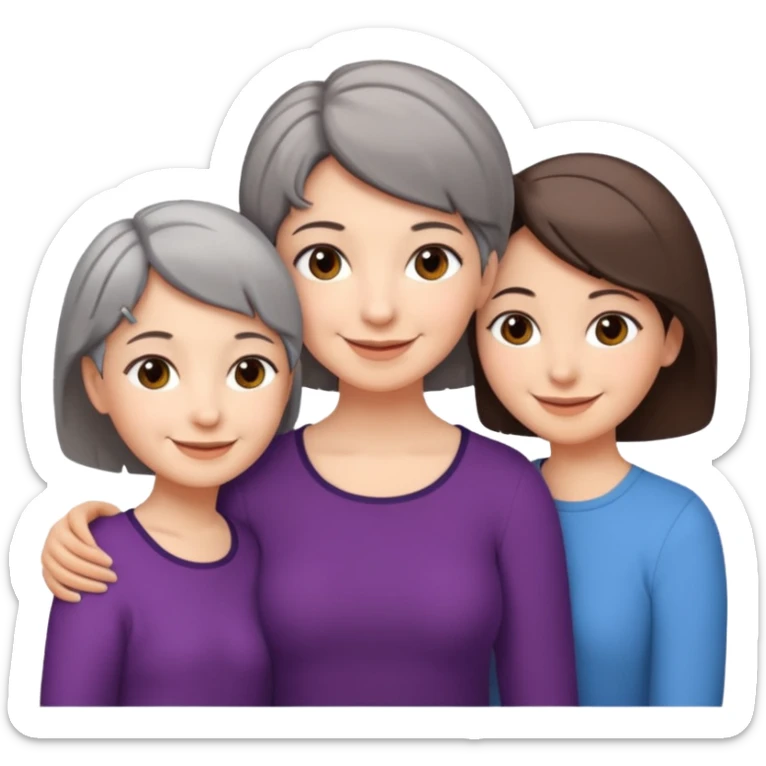 A mum with short Gray hair and her two adult daughters with brown hair sticker