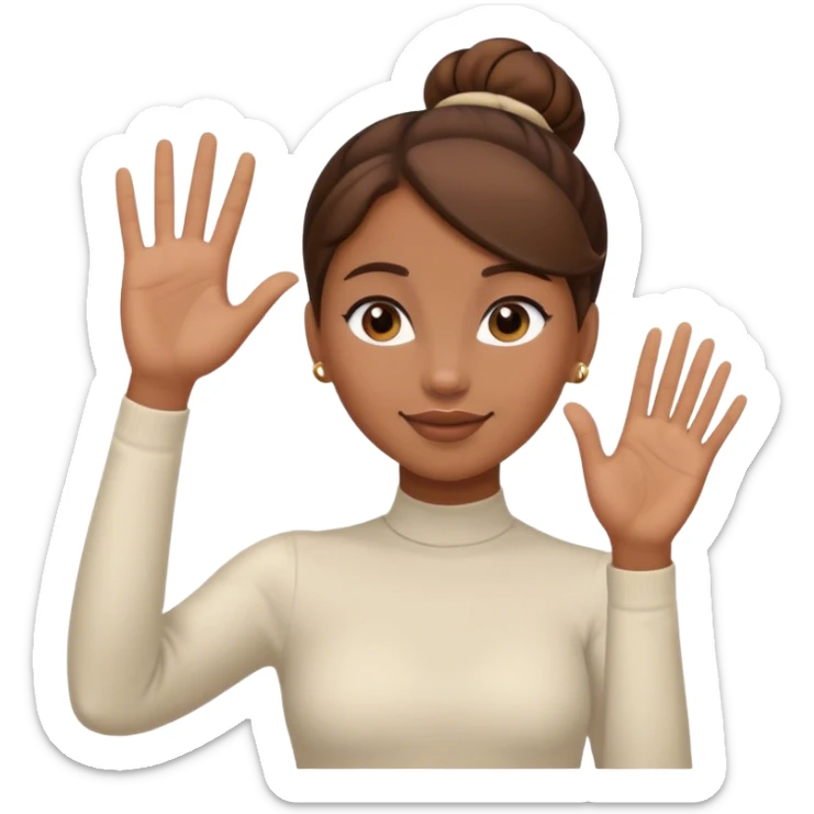 Light brown skin girl, brown hair in bun, waving goodbye sticker