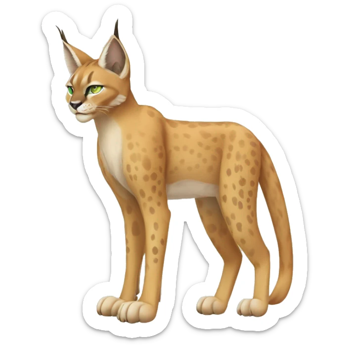 Beige Lynx-Caracal-Fakemon-hybrid with orange points with spots, green eyes brown toes, and short tail, full body sticker